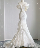 Timeless Mermaid Off The Shoulder White Short Sleeves Wedding Dresses Brides Dress HZ1214