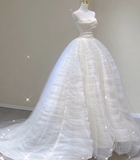 Unique Ball Gown Sweetheart Satin Wedding Dresses White Brides Dress HZ1214