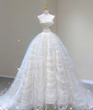 Unique Ball Gown Sweetheart Satin Wedding Dresses White Brides Dress HZ1214