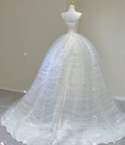 Unique Ball Gown Sweetheart Satin Wedding Dresses White Brides Dress HZ1214