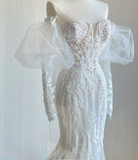 Classy Elegant Mermaid Sweetheart White Lace Wedding Dresses Brides Dress HZ1214