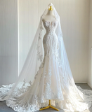 Classy Elegant Mermaid Sweetheart White Lace Wedding Dresses Brides Dress HZ1214