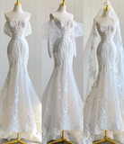Classy Elegant Mermaid Sweetheart White Lace Wedding Dresses Brides Dress HZ1214
