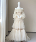 Timeless Ball Gown Off The Shoulder Long Sleeves Tulle Wedding Dresses Brides Dress HZ1214