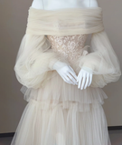 Timeless Ball Gown Off The Shoulder Long Sleeves Tulle Wedding Dresses Brides Dress HZ1214