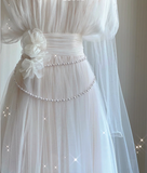 Unique A Line High Neckline Tulle Long Wedding Dresses White Brides Dress HZ1214