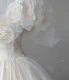Timeless Ball Gown Off The Shoulder Short Sleeves Tulle Flowers Wedding Dresses Brides Dress HZ1214