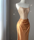 Pretty Mermaid Strapless Satin Sleeveless Long Prom Dresses Evening Dresses HZ1214