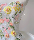 Pretty Mermaid Strapless Lace White Sleeveless Long Prom Dresses Evening Dresses HZ1214