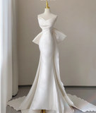 Classy Elegant Mermaid Sweetheart White Satin Wedding Dresses Brides Dress HZ1214
