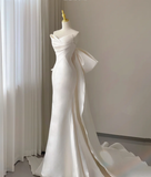 Classy Elegant Mermaid Sweetheart White Satin Wedding Dresses Brides Dress HZ1214