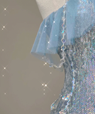 Pretty Mermaid Strapless Blue Sequin Long Silver Prom Dresses Evening Dresses HZ1214