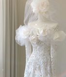 Classy Elegant Mermaid Off The Shoulder White Long Sleeves Flowers Wedding Dresses Brides Dress HZ1214