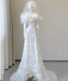 Classy Elegant Mermaid Off The Shoulder White Long Sleeves Flowers Wedding Dresses Brides Dress HZ1214