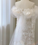 Classy Elegant Mermaid Off The Shoulder White Long Sleeves Flowers Wedding Dresses Brides Dress HZ1214