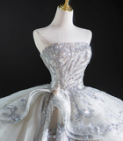 Timeless Ball Gown Strapless Sequin White Long Wedding Dresses Brides Dress HZ1214