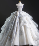 Timeless Ball Gown Strapless Sequin White Long Wedding Dresses Brides Dress HZ1214