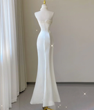 Classy Elegant Mermaid One Shoulder White Long Satin Wedding Dresses Brides Dress HZ1214