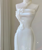 Classy Elegant Mermaid One Shoulder White Long Satin Wedding Dresses Brides Dress HZ1214