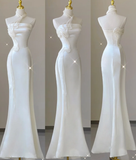 Classy Elegant Mermaid One Shoulder White Long Satin Wedding Dresses Brides Dress HZ1214
