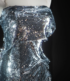 Pretty Mermaid Strapless Sleeveless Sequin Long Silver Prom Dresses Simple Evening Dresses HZ1214