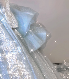 Timeless Ball Gown V Neckline Sequin Blue Long Sleeves Wedding Dresses Brides Dress HZ1214