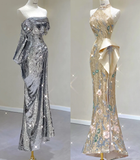 Pretty Mermaid Strapless Sleeveless Sequin Long Prom Dresses Simple Evening Dresses HZ1214