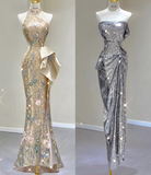 Pretty Mermaid Strapless Sleeveless Sequin Long Prom Dresses Simple Evening Dresses HZ1214