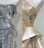 Pretty Mermaid Strapless Sleeveless Sequin Long Prom Dresses Simple Evening Dresses HZ1214