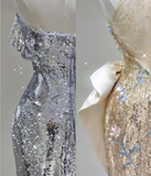 Pretty Mermaid Strapless Sleeveless Sequin Long Prom Dresses Simple Evening Dresses HZ1214