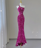 Pretty Mermaid One Shoulder Sequin Sleeveless Long Prom Dresses Evening Dresses HZ1214