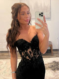Classy Sweetheart Neck Black Lace Prom Dresses Black Lace Mermaid Formal Evening Dresses Graduation Dress HZ1214