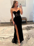 Classy Sweetheart Neck Black Lace Prom Dresses Black Lace Mermaid Formal Evening Dresses Graduation Dress HZ1214