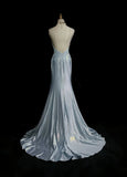 Classy Elegant Blue Spaghetti Strap Prom Gown Pleated Sweetheart Neckline Sexy Backless Prom Dress HZ1214