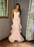 Pretty Pink Long Mermaid Prom Dress with Spaghetti Straps Graduation Dress HZ1214