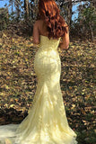 Pretty Strapless Prom Dress Mermaid Lace Long Evening Dress with Split Graduation Dress HZ1214