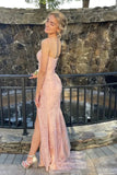 Pretty Strapless Prom Dress Mermaid Lace Long Evening Dress with Split Graduation Dress HZ1214