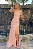 Pretty Strapless Prom Dress Mermaid Lace Long Evening Dress with Split Graduation Dress HZ1214