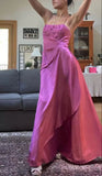 Classy Fuchsia Spaghetti Straps Satin A-Line Beaded Long Prom Dress Bridesmaid Dresses Long formal Dress HZ1214