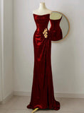 Classy Burgundy Sequins Strapless Pleats Prom Dress Bridesmaid Dresses Long formal Dress HZ1214