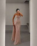 Classy Classic Strapless Sleeveless Mermaid Evening Gowns With Split Sequins Long formal Dress HZ1214