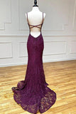 Classy Lace Spaghetti Straps V-Neck Mermaid Formal Prom Dress Long Formal Dress HZ1214