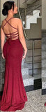 Classy Elegant Sheath Spaghetti Straps Burgundy Slit Sequin Prom Dresses Long Evening Dress Long Formal Dress HZ1214