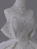 Timeless Ball Gown Off The Shoulder Short Sleeves Long Satin White Sweep Train Wedding Dresses Brides Dress HZ1214