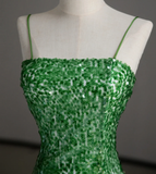 Gorgeous Sheath Spaghetti Straps Green Sleeveless Sequin Long Prom Dresses Graduation Dresses HZ1214