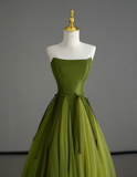 Classy Ball Gown Strapless Green Tulle Prom Dresses Birthday Dresses Dance Party Dress Graduation Prom Dresses HZ1214