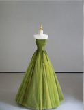 Classy Ball Gown Strapless Green Tulle Prom Dresses Birthday Dresses Dance Party Dress Graduation Prom Dresses HZ1214