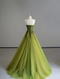 Classy Ball Gown Strapless Green Tulle Prom Dresses Birthday Dresses Dance Party Dress Graduation Prom Dresses HZ1214