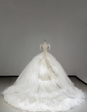 Timeless Ball Gown Scoop Short Sleeves Long Satin White Sweep Train Wedding Dresses Brides Dress HZ1214