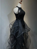 Sparkling Sequined with Crystals Sequin Ruffles Long Prom Dress Graduation Formal Dresses HZ1214